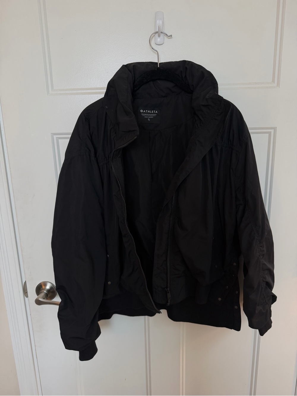 Athleta Black Bomber Jacket with High Collar